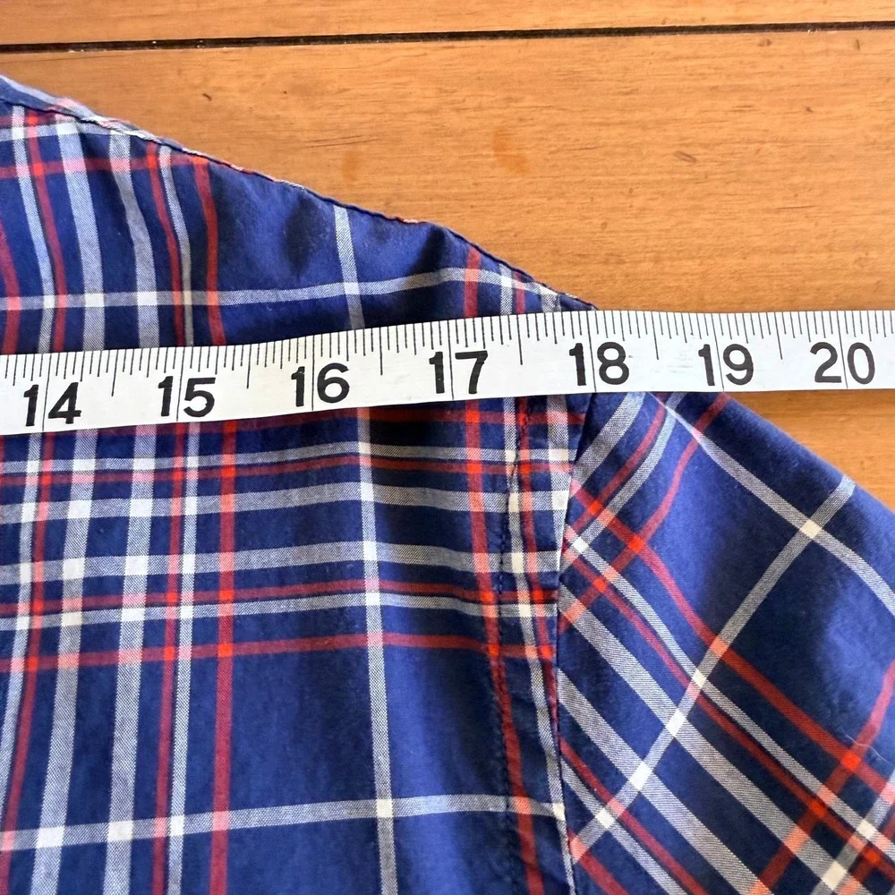 Banana Republic Mens Untucked Fit Plaid Button Down Shirt Blue Red White Large‎